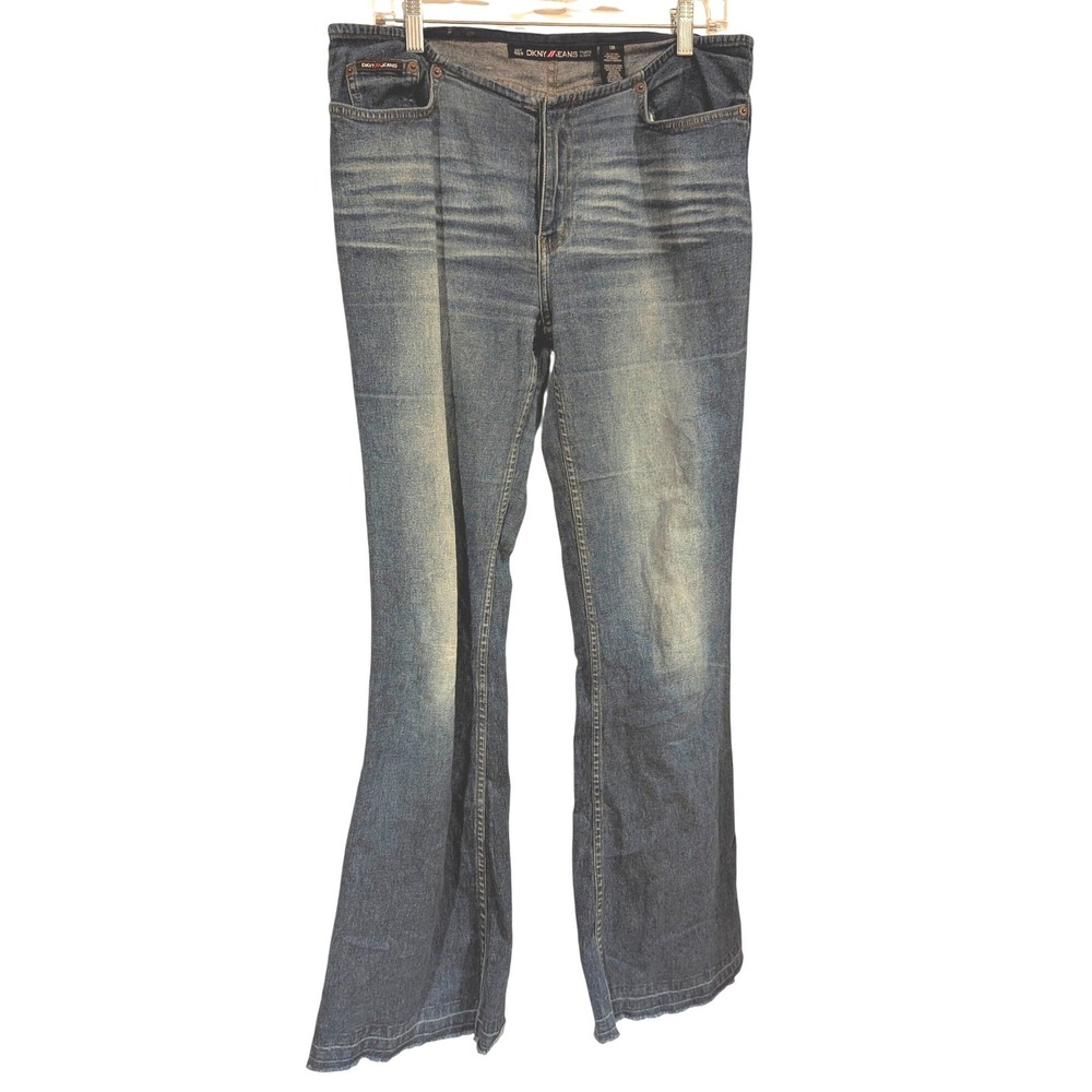 DKNY Jeans‎ Flared Leg 13R Blue Dark Wash Frayed Hem No Waistband Y2K 90s Retro